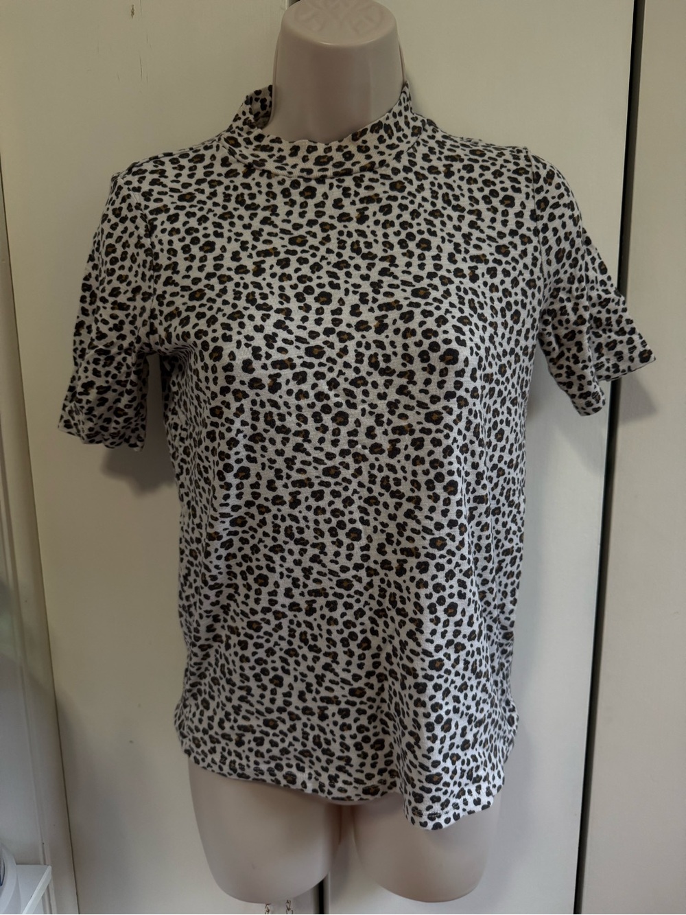 LOFT Leopard Print Mock Neck Short Sleeve Top
